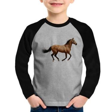 Imagem de Camiseta Raglan Infantil Cavalo Correndo Manga Longa - Foca na Moda, C