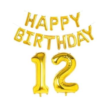 Imagem de Balões De Folha Dourados De Feliz Aniversário 15 Peças Decoração De Fe