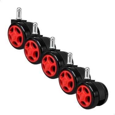 Imagem de Kit de 5 Rodinhas para Cadeira Gamer e Executiva com Encaixe Universal,Rodízios em PU com Rotação 360° e Estrutura Reforçada (Vermelho)