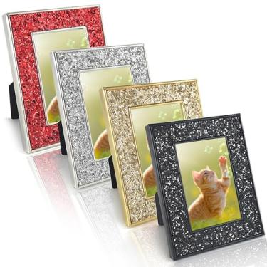 Imagem de ACHAVINM Moldura Polaroid, 5 x 7 cm para filme Fujifilm Instax e Polaroid, moldura de vidro pequena, porta-retratos com glitter para mesa, ótimo presente para o Natal de Ação de Graças (colorido,