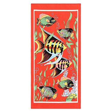 Imagem de CUOFYUNL Tapete de piquenique de fibra de poliéster multiuso Tapete de ioga à prova de sol Toalha de banho de praia Tapeçaria de parede (peixe de fundo vermelho)