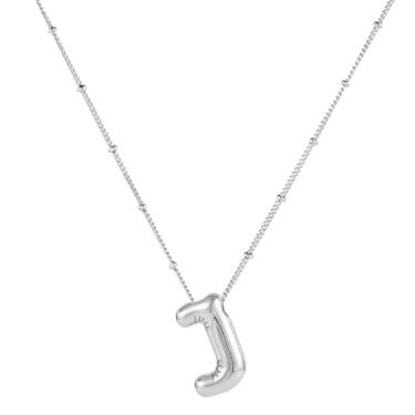 Imagem de Colar com letras, balão banhado a prata, personalizado, com pingente de alfabeto, colar inicial, joia de presente para mulheres (J)