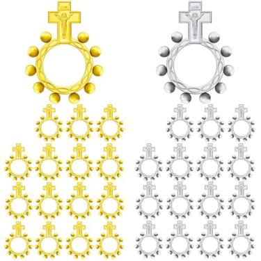 Imagem de ZXRRXZ Rosário de dedo de liga de rosário de dedo com bolso de cruz de Jesus, anéis católicos para homens e mulheres, anel de oração cruzada, pequeno rosário para oração, batismo, quinze anos, festa