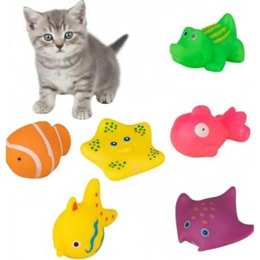Imagem de JIANSHUILIAN 6 peças de brinquedo interativo colorido para gatos de piscina, brinquedo aquático flutuante para gatos, brinquedo de peixe, natação e peixe, brinquedos sensoriais para gatos internos