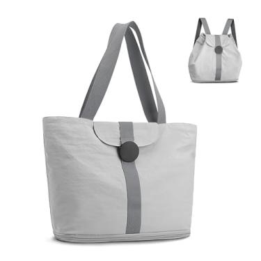 Imagem de DLLTFPFE Mochila feminina conversível, bolsa expansível, bolsa de ombro com bolso molhado para viagem, academia, trabalho, Cinza, One Size, Mochila tote