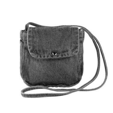 Imagem de Andiker Pequena bolsa tiracolo jeans para mulheres, bolsa de telefone com fecho magnético, mini bolsa de ombro retrô de cor sólida, Preto