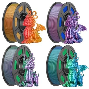 Imagem de Pacote de filamentos PLA de seda multicolorida | Pacote com 4 (250 g/carretel, 1 kg total), (dourado/vermelho/azul-verde/roxo-verde/azul vermelho), filamento de impressora 3D brilhante de alta