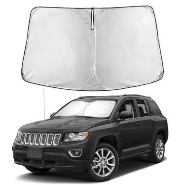Imagem de EcoNour Para-brisas para Jeep Compass 2007–2016 | Persiana para janela frontal de ajuste personalizado | Bloqueia raios UV prejudiciais e reduz o calor | Viseira dobrável com bolsa de armazenamento