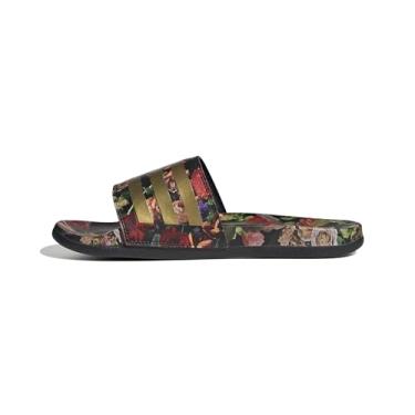 Imagem de adidas Tênis adulto unissex Adilette Comfort Slide, Preto/dourado metálico/multicolorido, 16 Women/15 Men