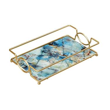 Imagem de HHHJQFAAT Bandeja de alimentos bandeja de banheiro organizador de maquiagem joias prato perfume sabão toalha suporte para balcão (cor: P azul) (azul)