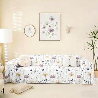 Imagem de Erosebridal Capa de sofá floral em aquarela, flor bege ameixa, moderna, minimalista, branca, protetor de sofá para sofás, casa de fazenda rústica, lavável, antiderrapante, 180 x 299 cm