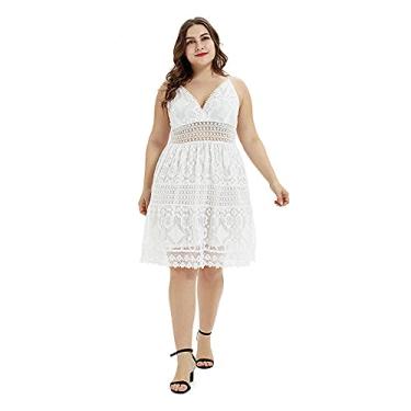 Imagem de 3FLQOOPP Vestido vazado para festa de casamento feminino renda branca conjunto de vestido feminino saia preta plus size (branco 2X)