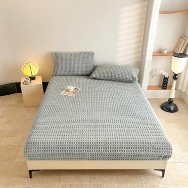 Imagem de Lençol de cama solteiro com elástico elástico em toda a volta com bolso profundo, 38,1 cm (38.1 cm) - Roupa de cama respirável de qualidade hoteleira, cinza pedra