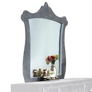 Imagem de Cômoda moderna com botões tufados, moldura espelhada de madeira, moldura queen king oriental para quarto, sala de estar, banheiro (peito cinza) (espelho cinza)