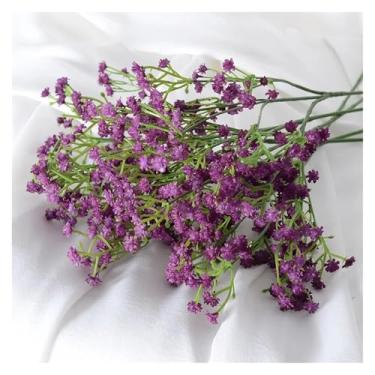 Imagem de Decoração de casa flores de respiração artificial toque real falso respiração Gypsophila buquê para casamento arranjo floral decoração de casa flor artificial (roxo escuro, 20 peças)