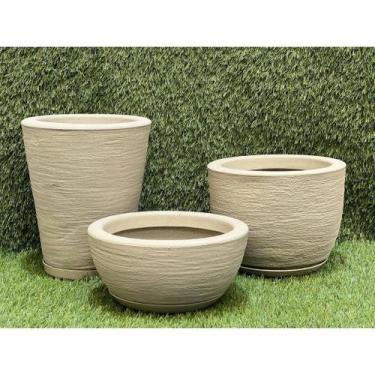 Imagem de Kit Com 3 Vasos Decorativo de Planta Escovado Polietileno Com Prato Co