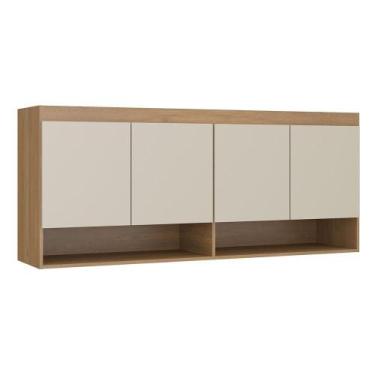Imagem de Armário Aéreo 4 Portas Guarda Roupa Modulado Selene 160x68 Cm Mdp Carv