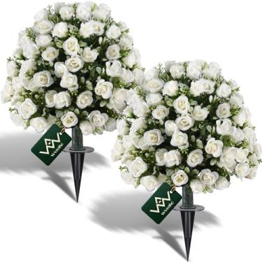 Imagem de WVSAFV Árvore de bola topiária de rosa branca de 61 cm, plantas falsas para ambientes externos, plantas em vasos perenes falsas, decoração artificial para decoração de varanda de casa interna