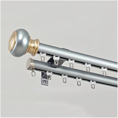 Imagem de Trilho de varão de cortina de trilho duplo resistente, 70-600 cm, alumínio, azul, 490 cm - suporte de parede ajustável para cortinas e cortinas