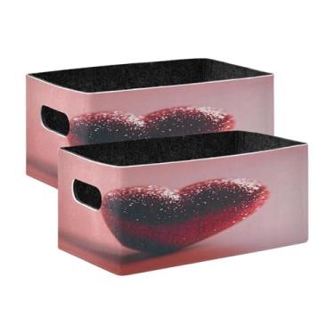 Imagem de xigua Conjunto de 2 caixas de armazenamento de coração com glitter vermelho, cubo de armazenamento dobrável, organizador de cestas de armazenamento para livros, prateleiras, armário, lavanderia
