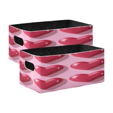 Imagem de xigua Conjunto de 2 caixas de armazenamento de corações para o dia dos namorados, cubo de armazenamento dobrável, organizador de cestas de armazenamento para livros, prateleiras, armário, lavanderia
