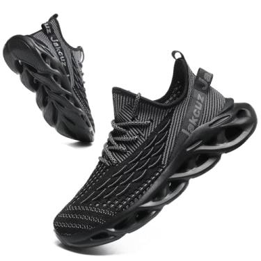 Imagem de Jakcuz Tênis masculino leve para caminhada plus size de malha com estampa de escama de peixe, Preto 1, 44