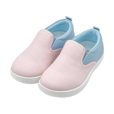 Imagem de Tênis infantil para meninas, meninos, cano baixo, sem cadarço, com bloqueio de cor, sapatos casuais de lona, confortável, tênis de corrida e caminhada com bloqueio de cor rosa azul, Rosa, azul, 13