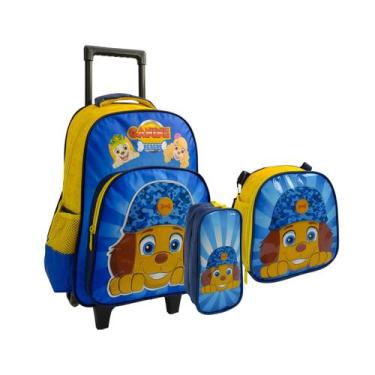 Imagem de Kit Mochila Infantil 2 Rodinhas Lancheira Estojo Creche Escolar Canine