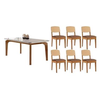 Imagem de Sala Jantar Mesa Londrina Tampo c/ Vidro Curvo 180cm+6 Cadeiras Havana