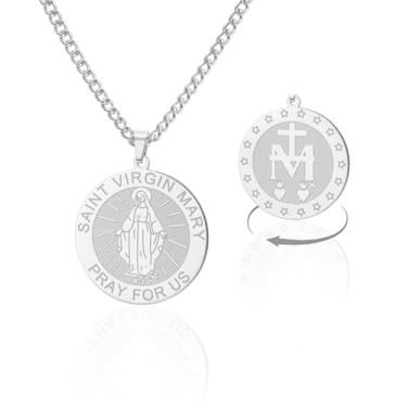 Imagem de Colar de Medalha de Aço Inoxidável Virgem Maria Pingente Católica Virgem de Guadalupe Joias Religiosas Cristãs para Mulheres e Homens, Adjustable, Aço inoxidável, Sem Pedra Preciosa