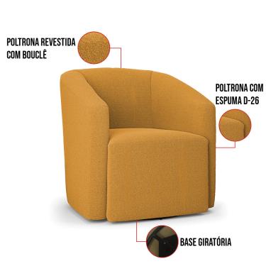 Imagem de Poltrona Sala de Estar Base Giratória Stella Max Bouclê Mostarda D03 - D'Rossi