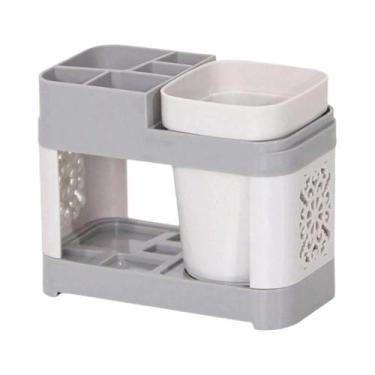 Imagem de Suporte De Escovas De Dente Para Casal Com Copos Para Gargarejo - Conj