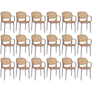 Imagem de Kit 18 Cadeiras De Jantar Roma Prática Com Braços Para Sala E Cozinha - Marrom Claro