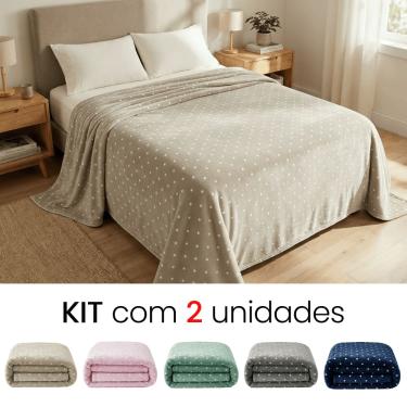 Imagem de Kit 2 Mantas Cobertor Casal Corttex Poá 180x220cm Microfibra Antialérgico Super Macio Premium