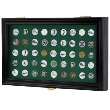 Imagem de Caixa de exibição com marcador de bola de golfe 40, suporte magnético completo, 98% acrílico UV, caixa de armazenamento com trava de porta para colecionadores (preto - moldura de exibição de