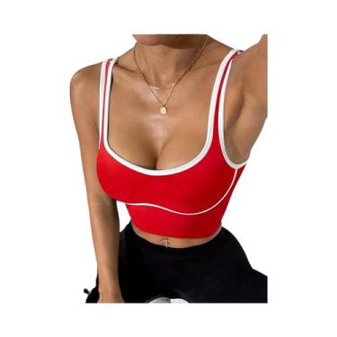Imagem de Top Esportivo Feminino Sem Costura Com Bloco De Cores, Alta Elasticida