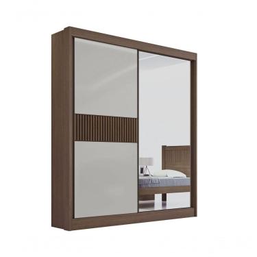 Imagem de Guarda Roupa Casal Athenas 2 Portas Ripado 3 Gavetas Com Espelho Com Pés - D' Doro Castanho/off White/ripado