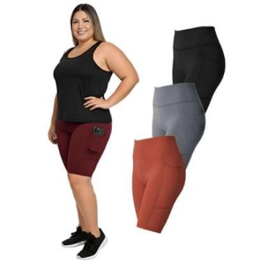 Imagem de Kit 3 Bermudas Fitness Bolso Lateral Cores Sortidas Plus Size-Feminino