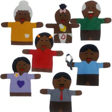 Imagem de Fantoches Familia Negra 7 Peças Contar Histórias Brinquedo em Feltro L