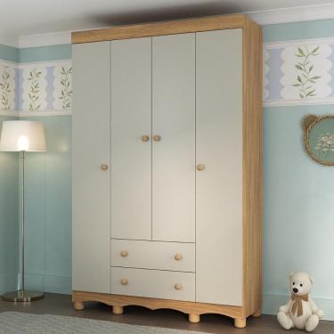 Imagem de Guarda-roupa Infantil 122cm 4 Portas E 2 Gavetas Dengo Multimóveis Mp4438 Madeirado/off White Madeirado/off White