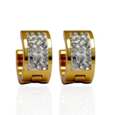 Imagem de Brinco Argola Três Fileiras Com Zircônia Aço Inoxidável Dourado - Kumb