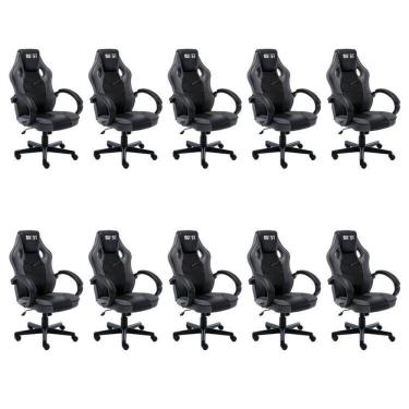 Imagem de Kit 10 Cadeiras Gamer Giratória Regulavel Quest Preto/Cinza