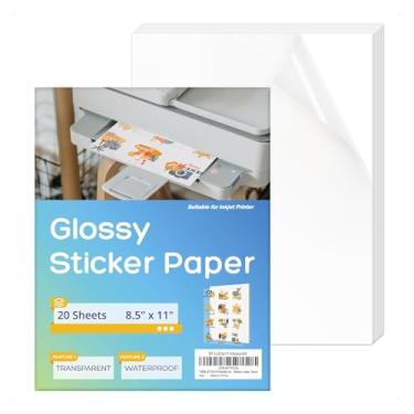 Imagem de THEBLUETOUCH Papel adesivo de vinil transparente imprimível para impressora a jato de tinta - 20 folhas de papel adesivo transparente de 20 folhas para adesivos personalizados, etiquetas, decalques.