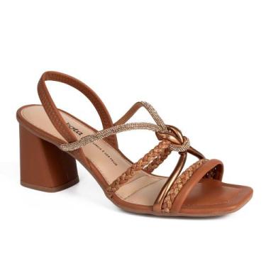 Imagem de Sandália Feminina Dakota Salto Blocado Tiras Cruzadas, Marrom, 38