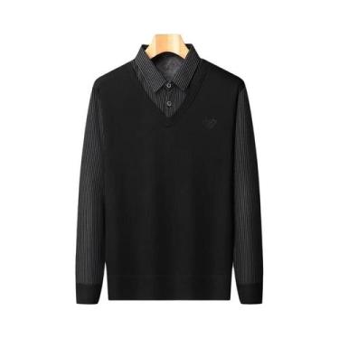 Imagem de Camisa Polo De Fleece Azul Marinho E Caqui Para Homens, Suéter Com Gol