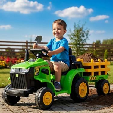 Imagem de Trator Eletrico Infantil Com Carretinha E Pa 12V Verde - Xcell