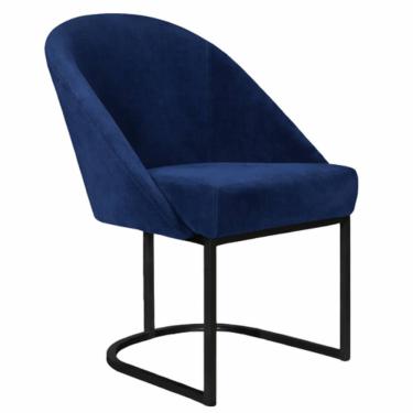 Imagem de Cadeira Lua Metal Preto Decorativa Estofada em Veludo Azul-Marinho para Sala e Escritório