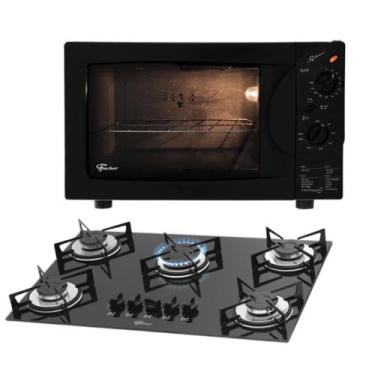 Imagem de Kit Clássico Fischer: Forno Bancada Grill Preto e Cooktop 5B, 110V