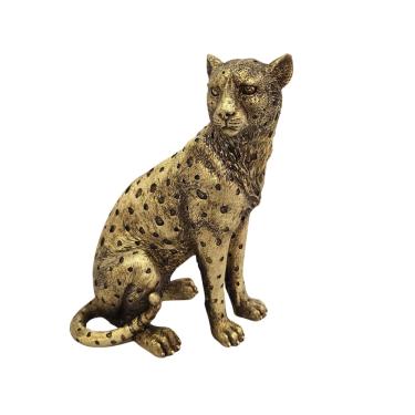 Imagem de Escultura Decorativa Leopardo Dourado