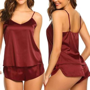 Imagem de Conjunto De Pijama De Seda Satinada Para Mulheres, Camisola Sexy E Sho